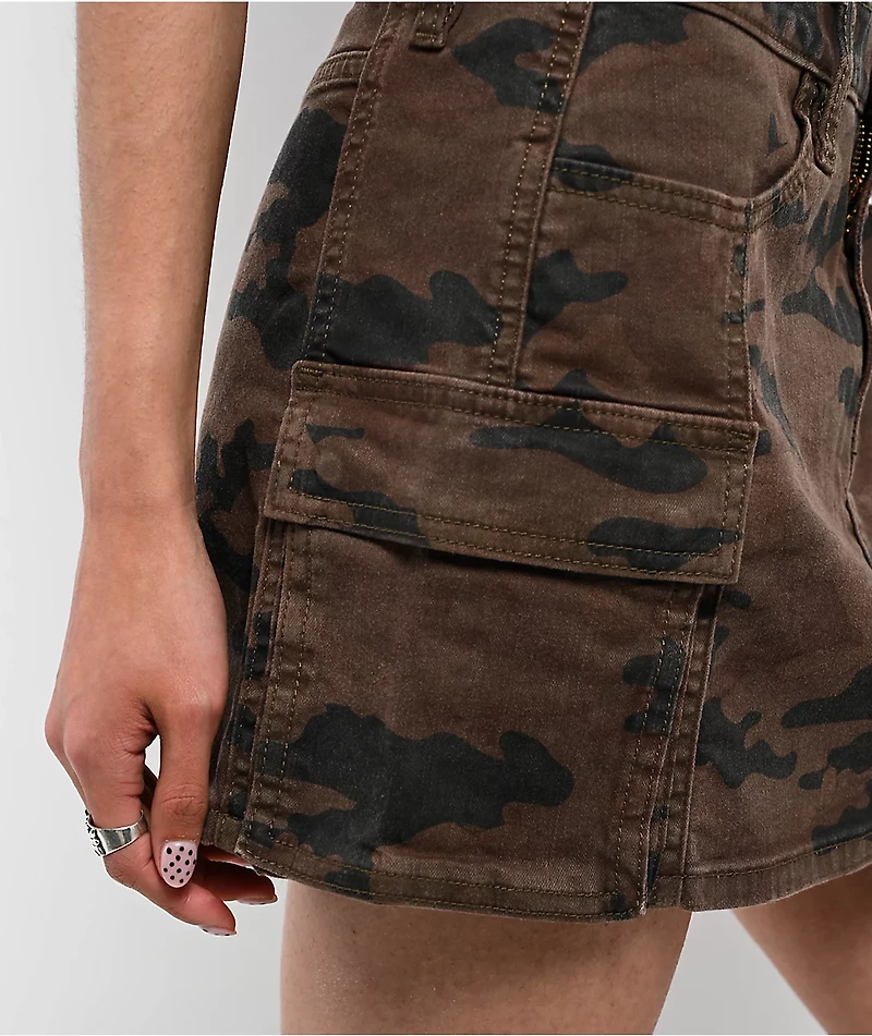 Miss Me Harlee Brown Camo Low Rise Cargo Mini Skirt