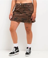Miss Me Harlee Brown Camo Low Rise Cargo Mini Skirt