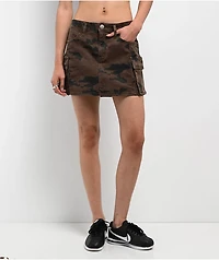 Miss Me Harlee Brown Camo Low Rise Cargo Mini Skirt
