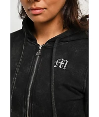 Miss Me Washed Black Crop Zip Hoodie