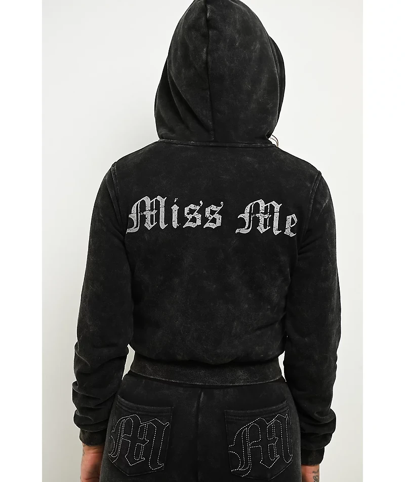 Miss Me Washed Black Crop Zip Hoodie
