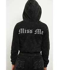 Miss Me Washed Black Crop Zip Hoodie
