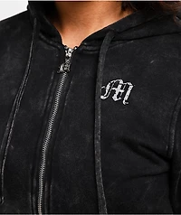 Miss Me Washed Black Crop Zip Hoodie
