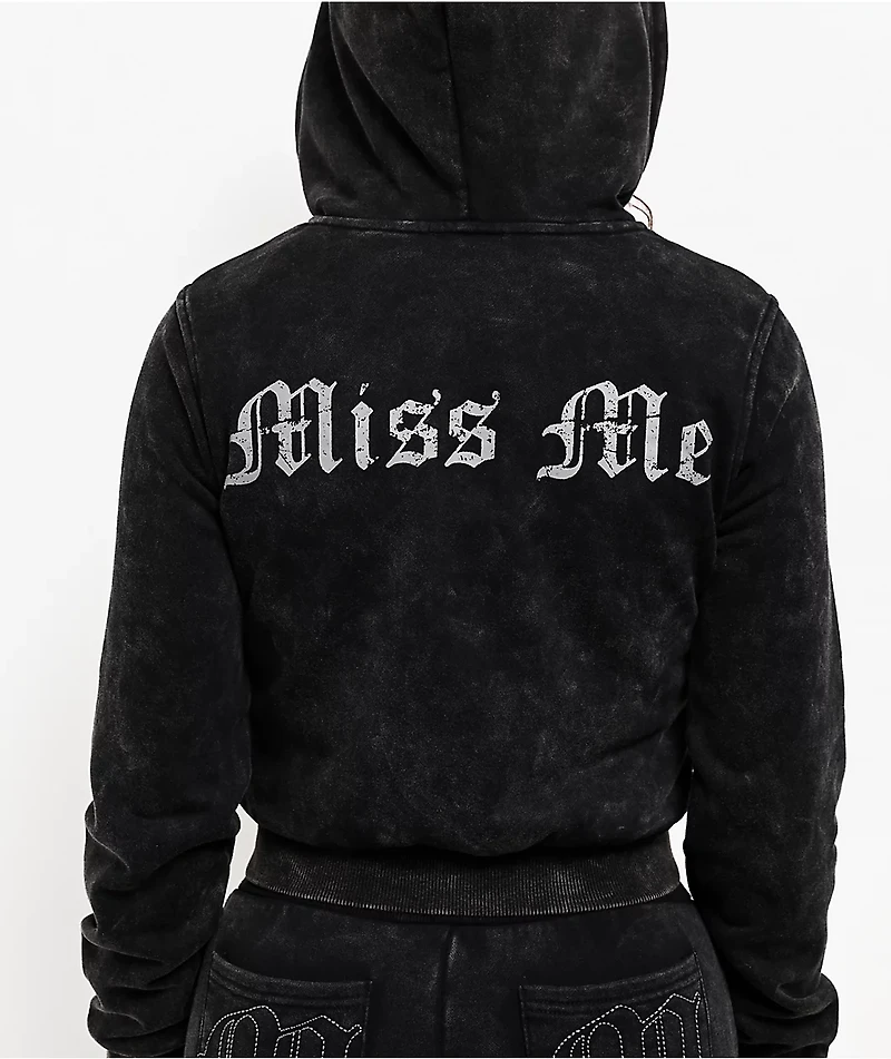 Miss Me Washed Black Crop Zip Hoodie