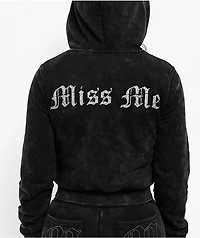Miss Me Washed Black Crop Zip Hoodie