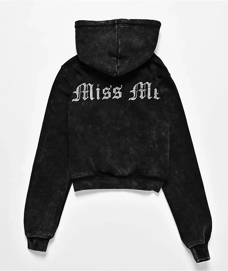 Miss Me Washed Black Crop Zip Hoodie