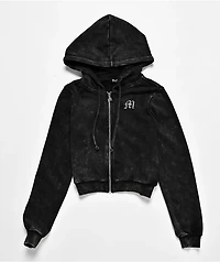 Miss Me Washed Black Crop Zip Hoodie