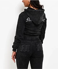 Miss Me Washed Black Crop Zip Hoodie