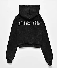 Miss Me Washed Black Crop Zip Hoodie
