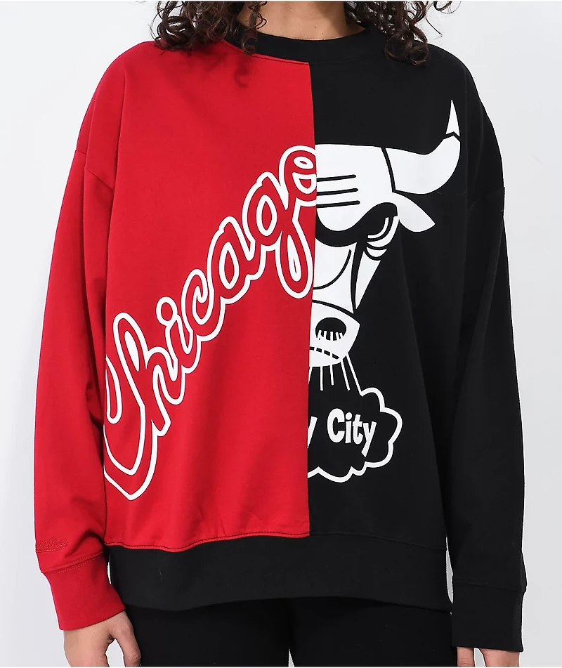 Mitchell & Ness Chicago Bulls Big Face Black Red Split Crewneck Sweatshirt
