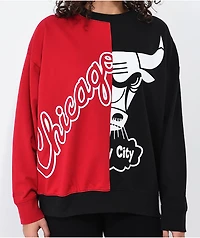Mitchell & Ness Chicago Bulls Big Face Black Red Split Crewneck Sweatshirt