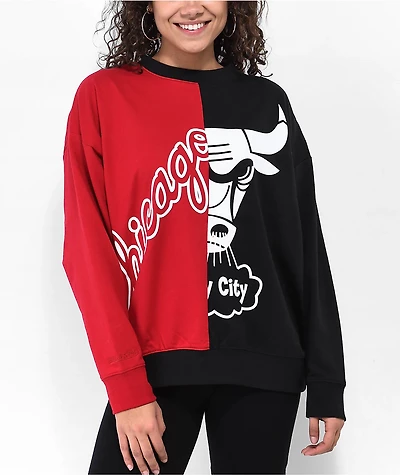 Mitchell & Ness Chicago Bulls Big Face Black Red Split Crewneck Sweatshirt