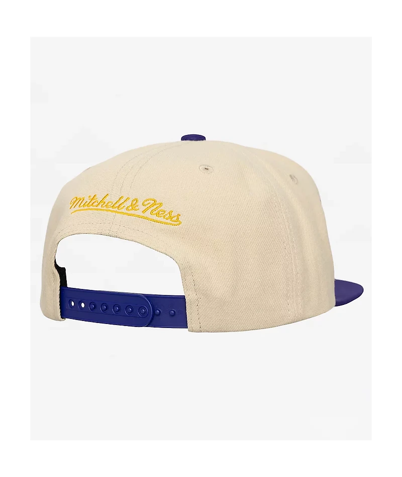 Mitchell & Ness Los Angeles Lakers Across The Board Cream & Blue Snapback Hat