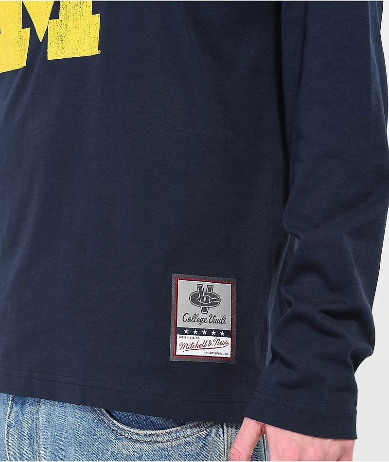 Mitchell & Ness Michigan Arch Logo Navy Long Sleeve T-Shirt