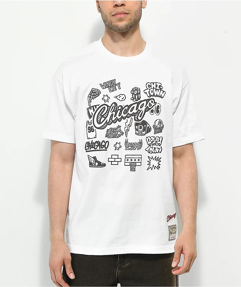 Mitchell & Ness x NBA Bulls Doodle White T-Shirt