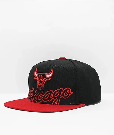 Mitchell & Ness x NBA Bulls Low Big Face Black Red Snapback Hat