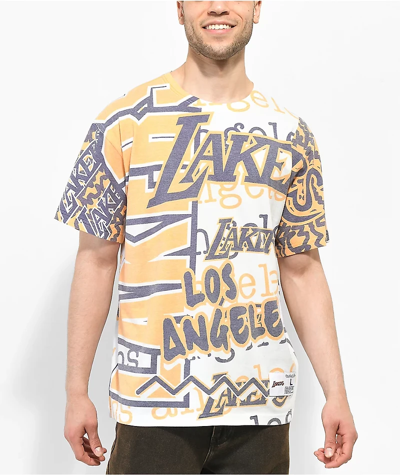 Mitchell & Ness x NBA Jumbotron 2.0 White, Yellow Purple T-Shirt