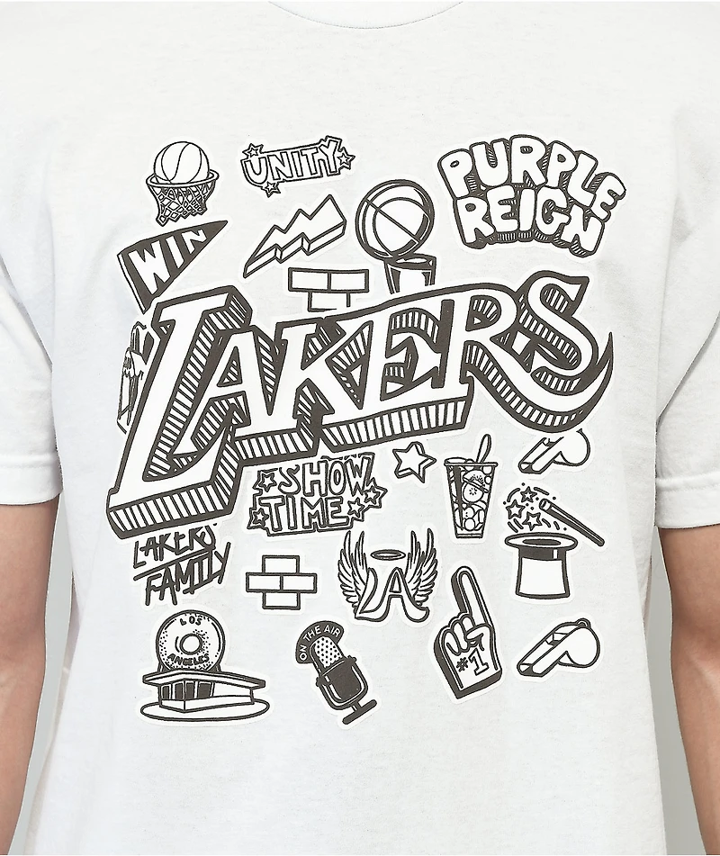 Mitchell & Ness x NBA Lakers Doodle White T-Shirt