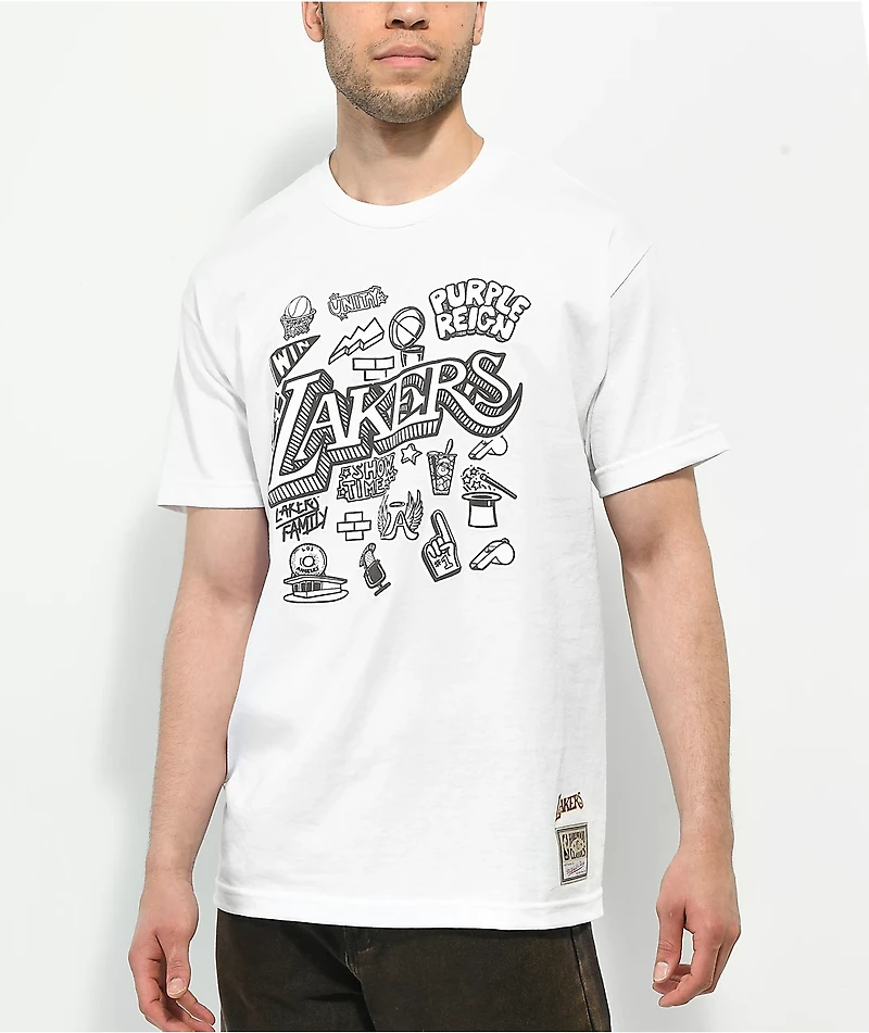 Mitchell & Ness x NBA Lakers Doodle White T-Shirt