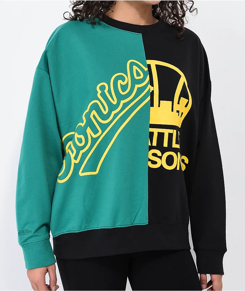 Mitchell & Ness x NBA Seattle Supersonics Black Green Split Crewneck Sweater