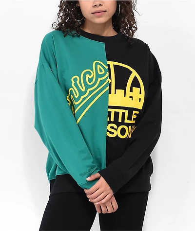 Mitchell & Ness x NBA Seattle Supersonics Black Green Split Crewneck Sweater