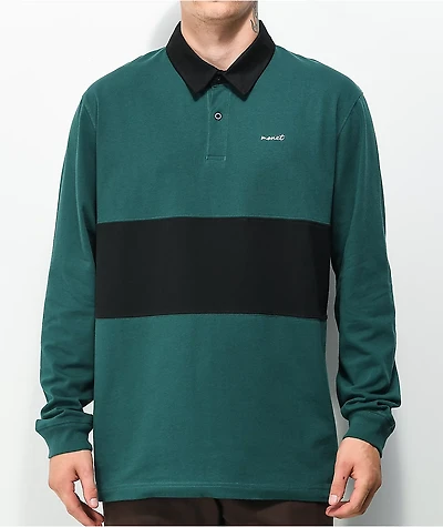 Monet Blocked Green & Black Long Sleeve Polo Shirt