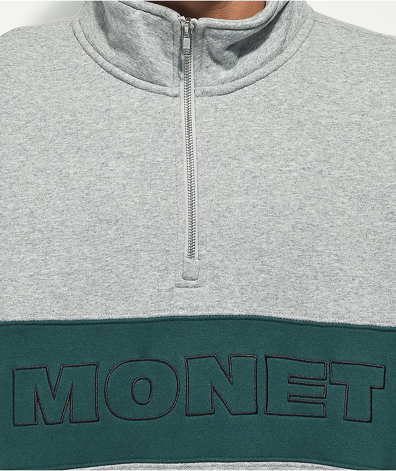 Monet Hubba Grey & Green Quarter Zip Sweatshirt