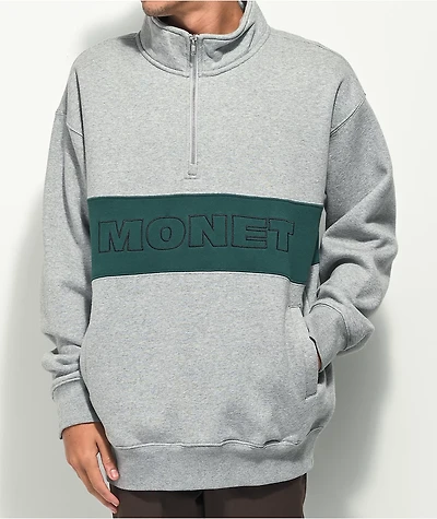 Monet Hubba Grey & Green Quarter Zip Sweatshirt