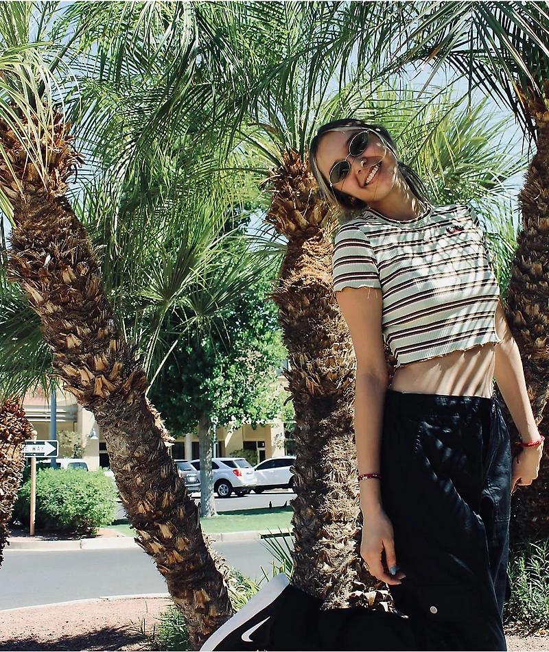 Monet June Striped Green Crop Top Shirt