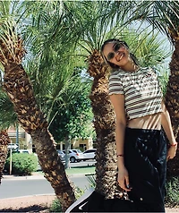 Monet June Striped Green Crop Top Shirt