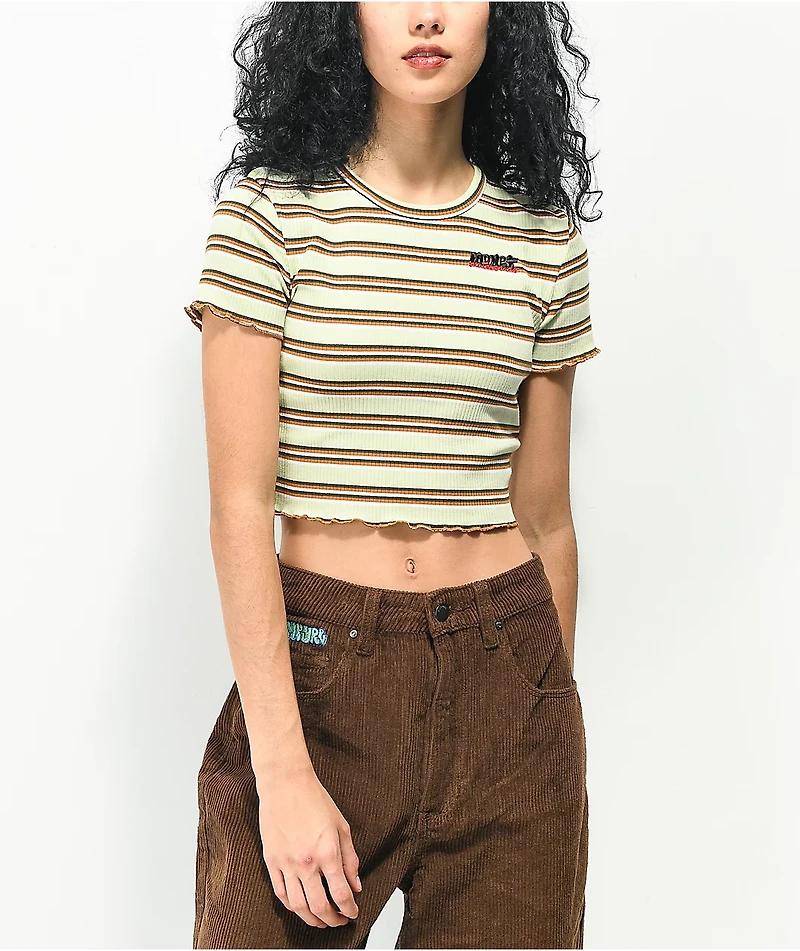 Monet June Striped Green Crop Top Shirt