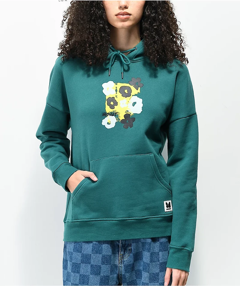 Monet Mason Blurred Flowers Turquoise Hoodie