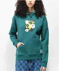 Monet Mason Blurred Flowers Turquoise Hoodie