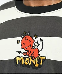 Monet No Good Grey and White Stripe Knit T-Shirt