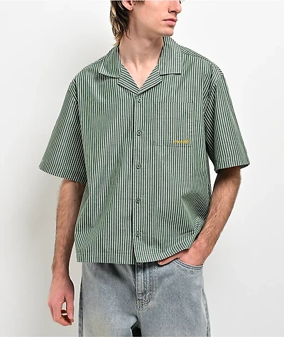 Monet Skateboards Banks Poplin Green Stripe Button Up Shirt