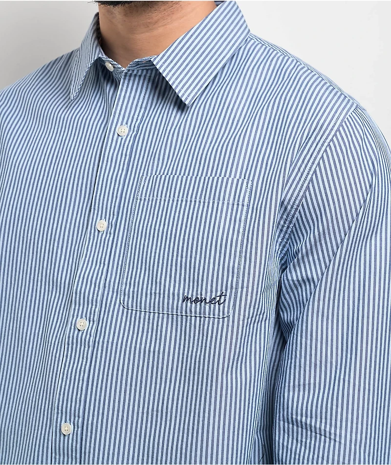 Monet Skateboards Grip Stripe Blue Long Sleeve Button Up Shirt