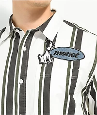 Monet Skateboards Puppet White, Black, & Green Short Sleeve Button Up Shirt