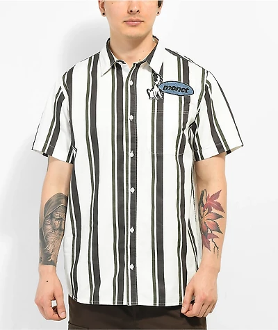 Monet Skateboards Puppet White, Black, & Green Short Sleeve Button Up Shirt