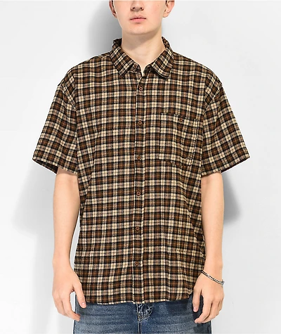Monet Skateboards Push It Brown Short Sleeve Flannel Shirt
