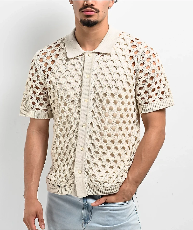 Monet Skateboards Reed Crochet Short Sleeve Button Up Shirt