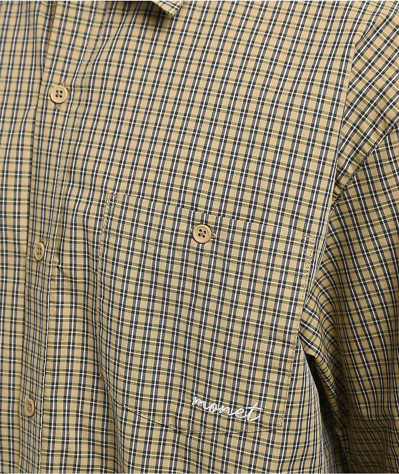 Monet Skateboards Sweeper Tan Plaid Short Sleeve Shirt