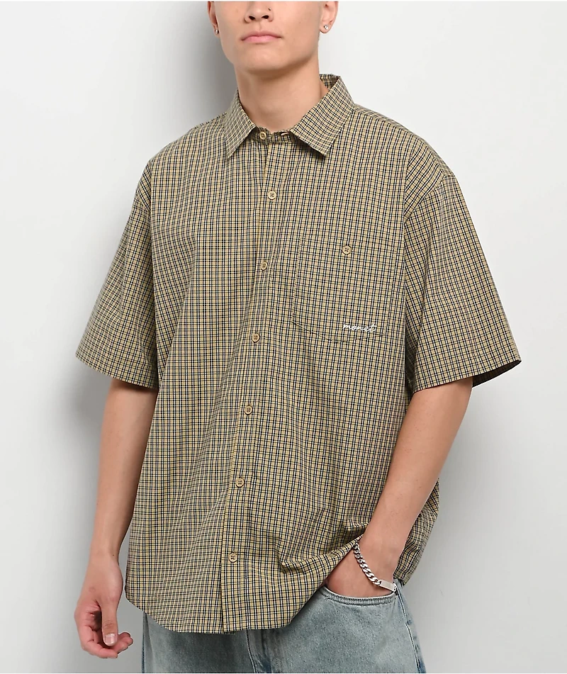 Monet Skateboards Sweeper Tan Plaid Short Sleeve Shirt