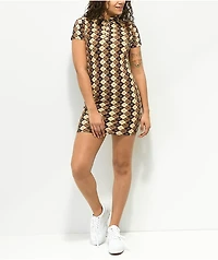 Motel Jeeves Brown Argyle Bodycon Dress