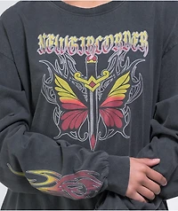 NGOrder Butterfly Dagger Black Acid Wash Long Sleeve T-Shirt