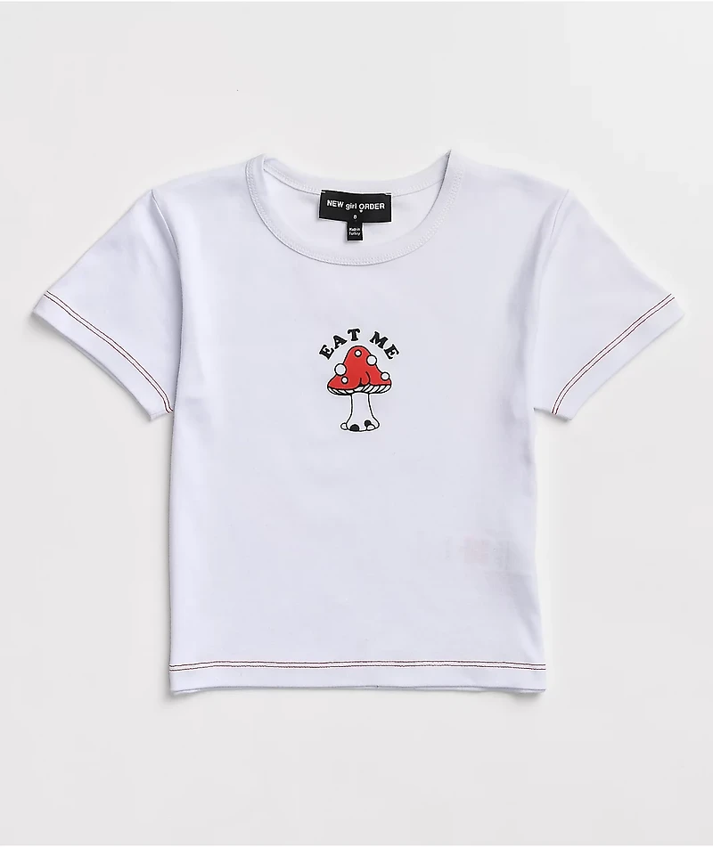 NGOrder Eat Me Mushroom White Crop T-Shirt