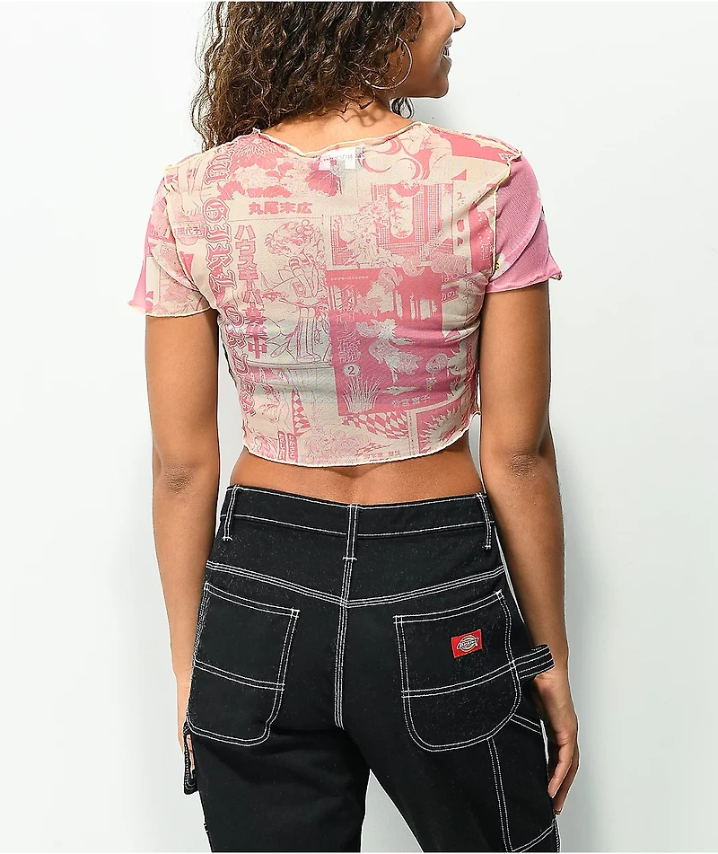 NGOrder Mixed Smile Pink Mesh Crop Top