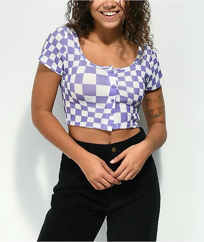 NGOrder Popper Warped Purple & White Checkered Crop Top