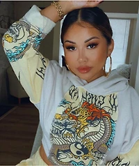 NGOrder Yin Yang Dragon Panel Yellow & Beige Crop Hoodie