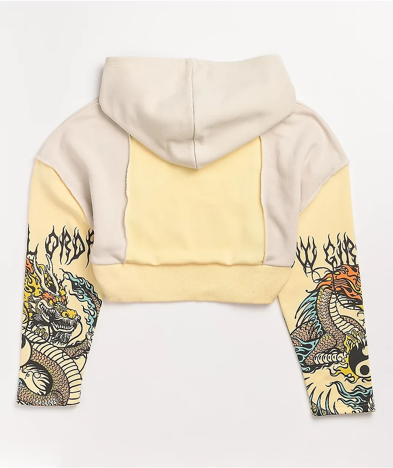 NGOrder Yin Yang Dragon Panel Yellow & Beige Crop Hoodie