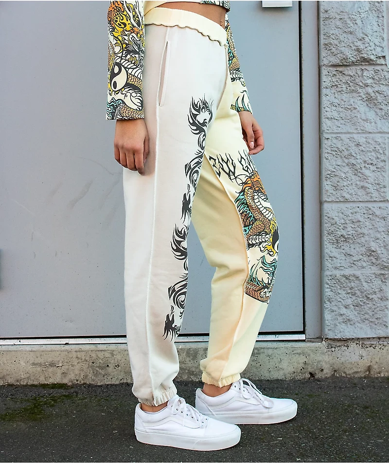 NGOrder Yin Yang Dragon Panel Yellow & Beige Sweatpants
